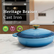 Load image into Gallery viewer, Aurasia Heritage Cast Iron Braiser 32cm - Aqua Blue