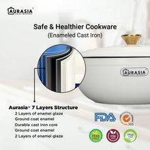 Load image into Gallery viewer, Aurasia Enamelled Cast Iron 28cm Deep Wokpan - Cotton White