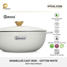 Load image into Gallery viewer, Aurasia Enamelled Cast Iron 28cm Deep Wokpan - Cotton White