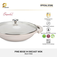 Load image into Gallery viewer, Cuisineur Pine Beige IH 36cm Die-Cast Wok with Tempered Glass Lid