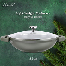 Load image into Gallery viewer, Cuisineur Pine Green IH 32cm Die-Cast Wok with Tempered glass lid (KUALI 32cm) non-stick