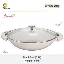 Load image into Gallery viewer, Cuisineur Pine Beige IH 36cm Die-Cast Wok with Tempered Glass Lid