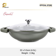 Load image into Gallery viewer, Cuisineur Pine Green IH 32cm Die-Cast Wok with Tempered glass lid (KUALI 32cm) non-stick