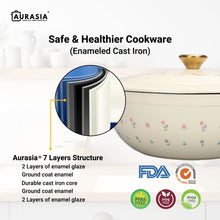 Load image into Gallery viewer, Aurasia Enamelled Cast Iron 28cm Deep Wokpan - Sweet Bloom (Cream)