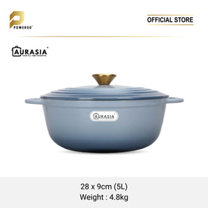 Aurasia Enamelled Cast Iron 28cm Deep Wokpan - Ash Blue