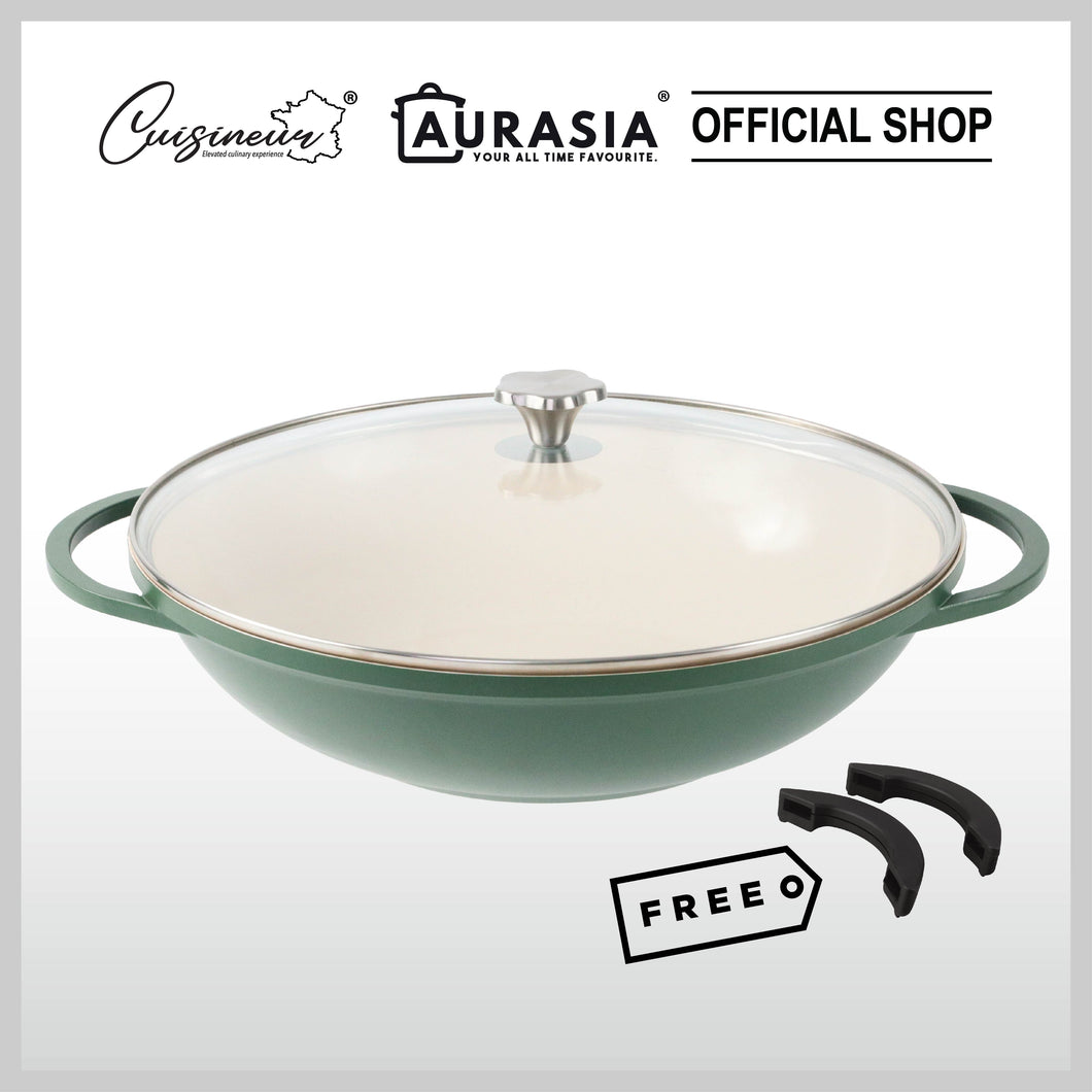 (NEW) Cuisineur Avocado IH 36cm Die-Cast Wok (Ceramic Non-stick coating)