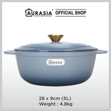 Load image into Gallery viewer, Aurasia Enamelled Cast Iron 28cm Deep Wokpan - Ash Blue
