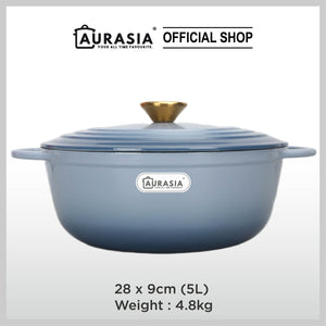 Aurasia Enamelled Cast Iron 28cm Deep Wokpan - Ash Blue