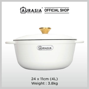 Aurasia Enamelled Cast Iron 24cm Casserole / Pot - Cotton White