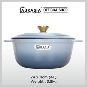 Aurasia Enamelled Cast Iron 24cm Casserole / Pot - Ash Blue