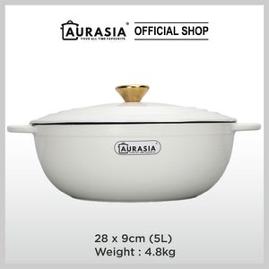 Aurasia Enamelled Cast Iron 28cm Deep Wokpan - Cotton White