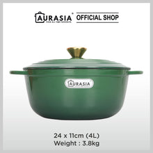 Load image into Gallery viewer, Aurasia Enamelled Cast Iron 24cm Casserole / Pot - Forest Green
