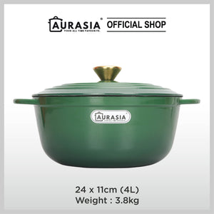 Aurasia Enamelled Cast Iron 24cm Casserole / Pot - Forest Green