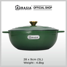 Load image into Gallery viewer, Aurasia Enamelled Cast Iron 28cm Deep Wokpan - Forest Green
