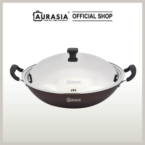 (SABAH ONLY) Aurasia Dino 45cm Non-Stick Wok Cookware Kitchenware Stainless Steel Dome Lid