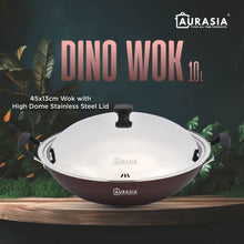 Load image into Gallery viewer, (SABAH ONLY) Aurasia Dino 45cm Non-Stick Wok Cookware Kitchenware Stainless Steel Dome Lid
