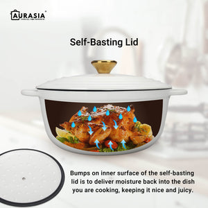 Aurasia Enamelled Cast Iron 24cm Casserole / Pot - Cotton White