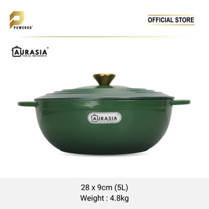 Aurasia Enamelled Cast Iron 28cm Deep Wokpan - Forest Green