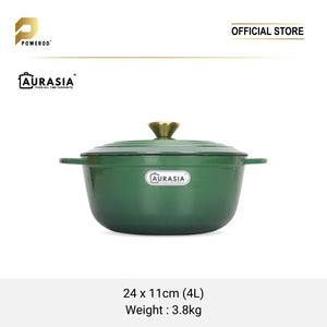 Aurasia Enamelled Cast Iron 24cm Casserole / Pot - Forest Green