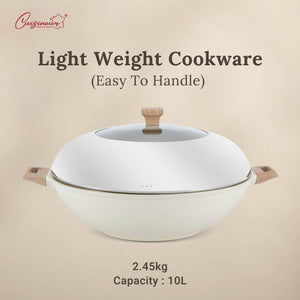 Cuisineur Grande Wok 40cm (White) IH Die-Cast ceramic coating