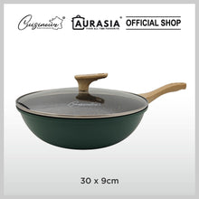 Load image into Gallery viewer, NEW) Cuisineur Granitech IH Die-Cast 30cm StirFry Wok with glasslid
