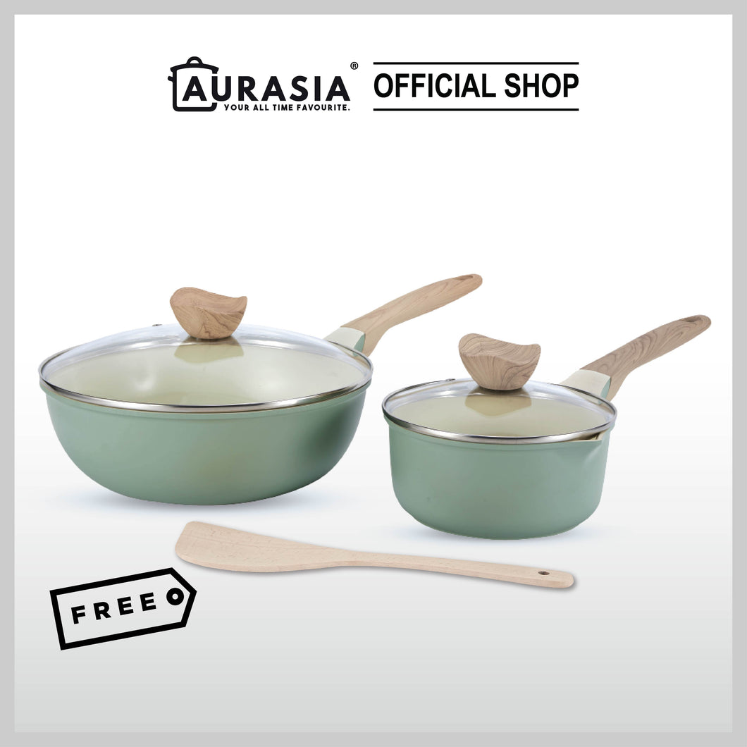 (SABAH ONLY) Aurasia Natura 2pcs Die-Cast cookware set - NEW (CERAMIC COATING) With Handle