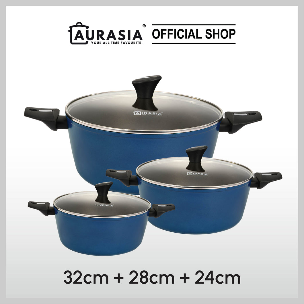 Aurasia Navy 3pcs Non-stick Casserole set