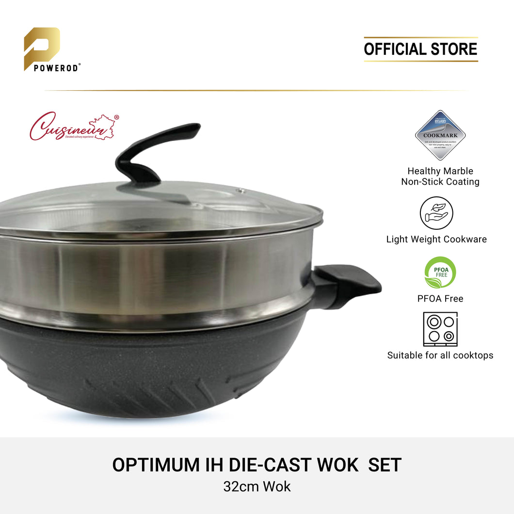 Cuisineur Optimum IH 32cm Die-Cast Wok set