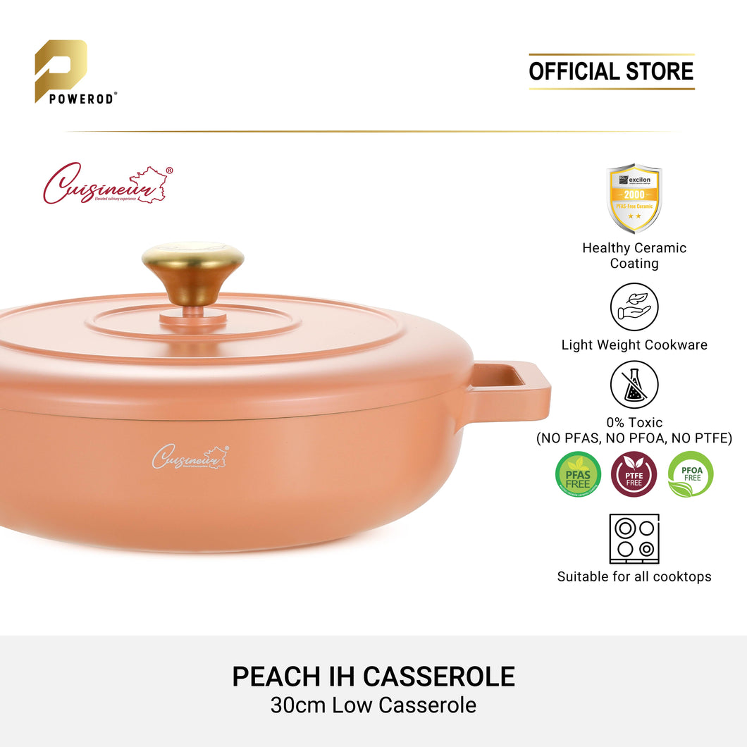 (NEW) Cuisineur Peach IH 30cm Die-Cast Casserole set (Ceramic Non-stick coating)