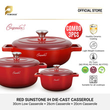Load image into Gallery viewer, Cuisineur Sunstone RED IH Die-cast Casserole Set (COMBO 3pcs) / 3 PERIUK Saiz 30cm, 26cm, 20cm
