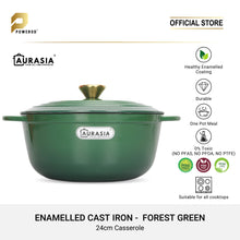 Load image into Gallery viewer, Aurasia Enamelled Cast Iron 24cm Casserole / Pot - Forest Green
