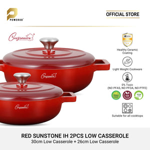 Cuisineur Red Sunstone IH Die-cast 2pcs Low Casserole SET