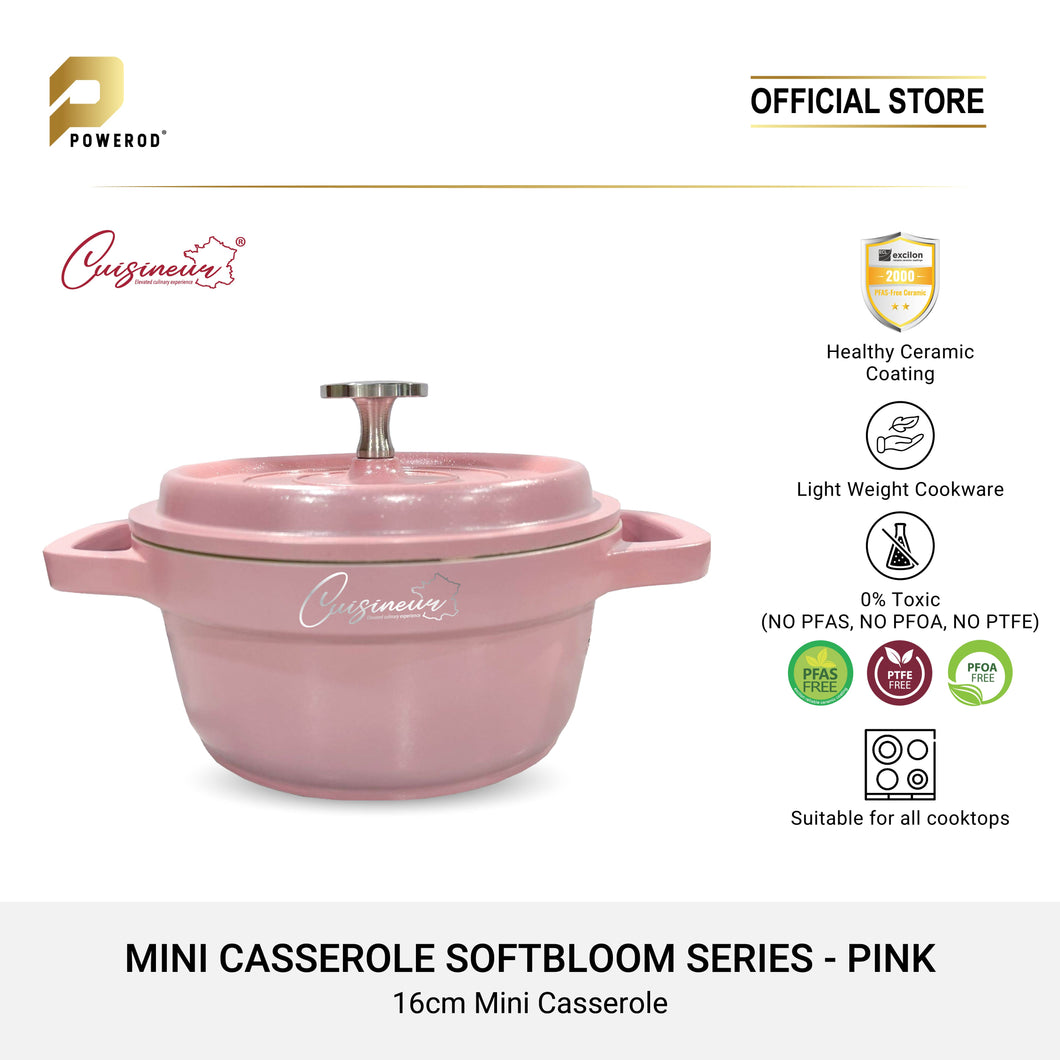Cuisineur Die-Cast Mini Casserole 16cm Ceramic Coating Non-Stick Pot - Pink