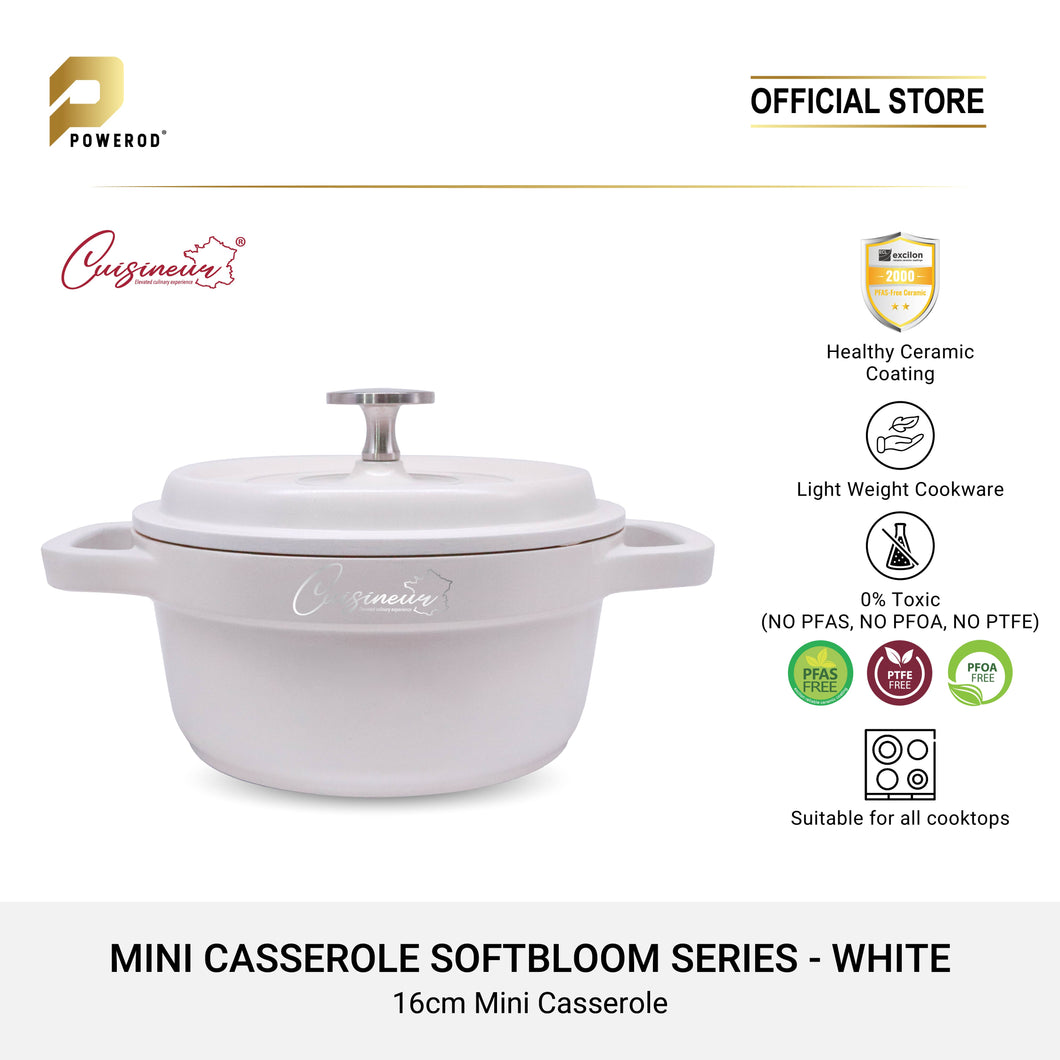 Cuisineur Die-Cast Mini Casserole 16cm Ceramic Coating Non-Stick Pot - White