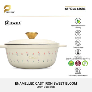 Aurasia Enamelled Cast Iron 20cm Casserole / Pot - Sweet Bloom (Cream)