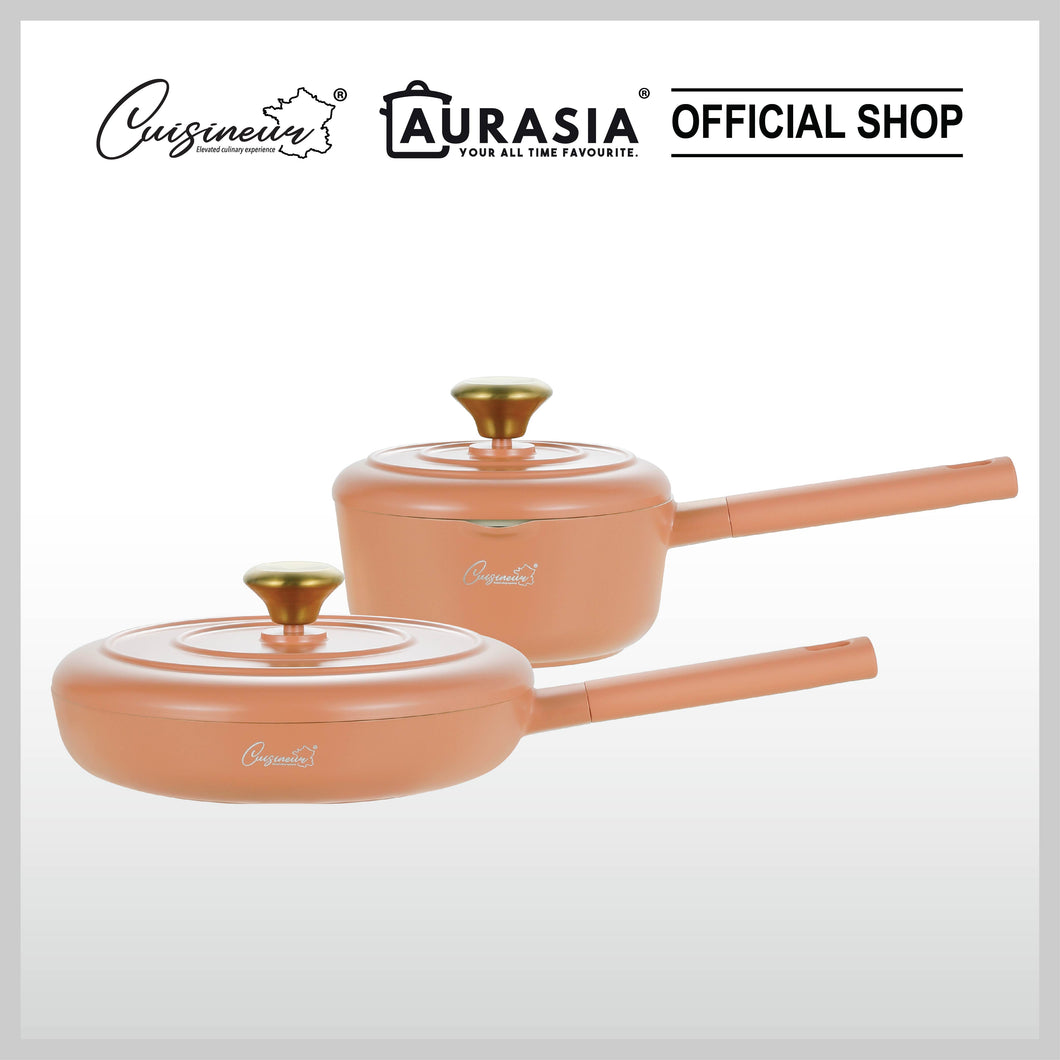 (NEW) Cuisineur Peach IH 2pcs Die-Cast Pan set (Ceramic Non-stick coating)