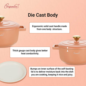 (NEW) Cuisineur Peach IH 2pcs Die-Cast Casserole set (Ceramic Non-stick coating)