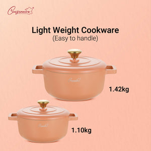 (NEW) Cuisineur Peach IH 2pcs Die-Cast Casserole set (Ceramic Non-stick coating)