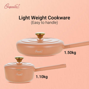 (NEW) Cuisineur Peach IH 2pcs Die-Cast Pan set (Ceramic Non-stick coating)