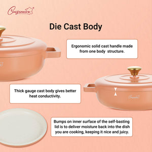 (NEW) Cuisineur Peach IH 30cm Die-Cast Casserole set (Ceramic Non-stick coating)