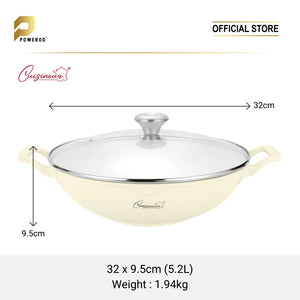 Cuisineur Pearl White IH 32cm Wok (Ceramic Non-stick coating) + Steamer rack