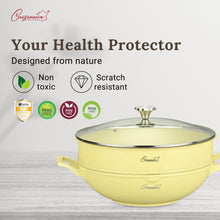 Load image into Gallery viewer, Cuisineur Pearl Yellow IH 32cm Wok (Ceramic Non-stick coating) + Steamer rack / Kuali Anti-Lekat
