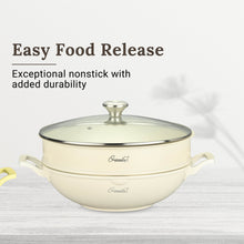 Load image into Gallery viewer, Cuisineur Pearl Yellow IH 32cm Wok (Ceramic Non-stick coating) + Steamer rack / Kuali Anti-Lekat
