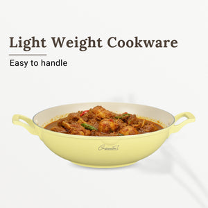 Cuisineur Pearl Yellow IH 32cm Wok (Ceramic Non-stick coating) + Steamer rack / Kuali Anti-Lekat