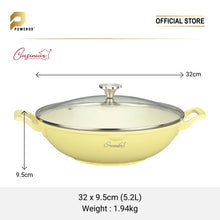 Load image into Gallery viewer, Cuisineur Pearl Yellow IH 32cm Wok (Ceramic Non-stick coating) + Steamer rack / Kuali Anti-Lekat
