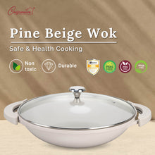 Load image into Gallery viewer, Cuisineur Pine Beige IH 36cm Die-Cast Wok with Tempered Glass Lid
