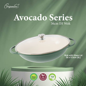 (NEW) Cuisineur Avocado IH 36cm Die-Cast Wok (Ceramic Non-stick coating)