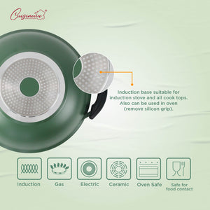 (NEW) Cuisineur Avocado IH 36cm Die-Cast Wok (Ceramic Non-stick coating)