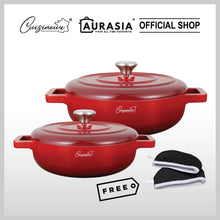 Load image into Gallery viewer, Cuisineur Red Sunstone IH Die-cast 2pcs Low Casserole SET
