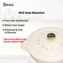 Load image into Gallery viewer, Aurasia Enamelled Cast Iron 20cm Casserole / Pot - Sweet Bloom (Cream)
